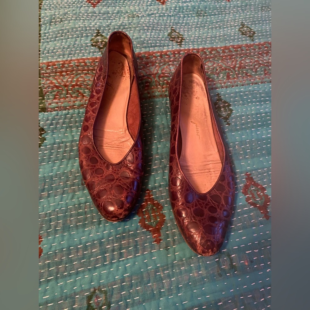 Vintage Salvatore Ferragamo Women’s Brown Shoes Faux Croc Flats Size 8.5 Narrow